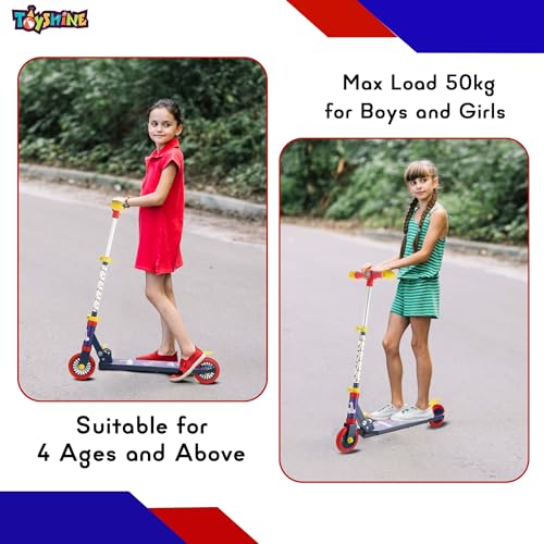 Image of Toyshine Jumbo 2 Wheel Runner Scooter with Anti Slip ABS Base Aluminium Structure Height Adjustable Handlebar Foldable Max Load 50kg for Boys and Girls Ages 4 and Above - Blue
