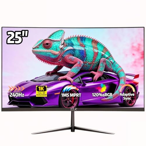 Image of 24.5 inch 240Hz Gaming Monitor, Curved FHD 1920 x 1080P, Support 120% sRGB, AMD FreeSync, 1MS MPRT,Low Motion Blur, Wall Mount Installs Compatible, for Office and Games(HDMI 2.0&DP 1.4)-Black