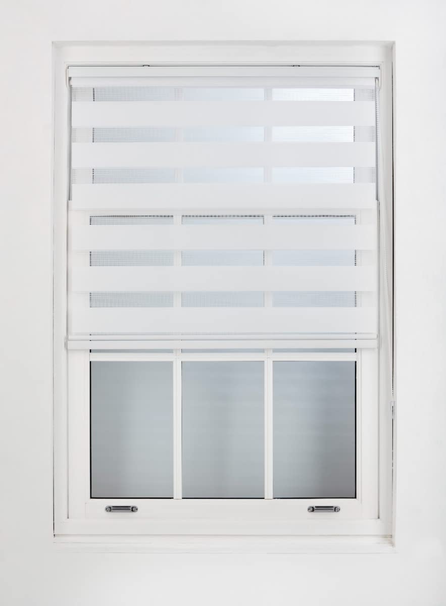 FURNISHED Stores Jour et Nuit sur Mesure - Store Enrouleur zébré en Tissu à Double Vision, Installation Rapide - Store Jour et Nuit, Blanc, 120W x 210H cm