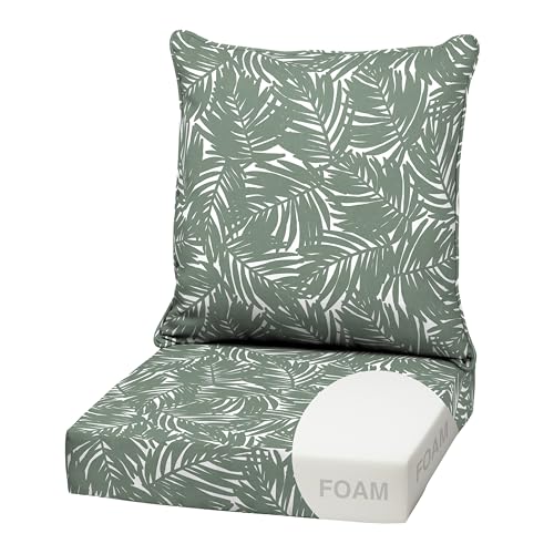 Image of Arden Outdoor Deep Seat Cushion Set, Foam, 22x24, Sage Palm