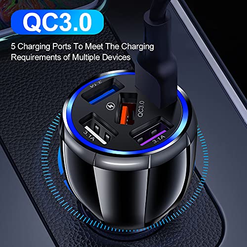 5-Port Usb Fast Car Charger, Qc3.0 Fast Charging Car Charger Adapter, 5 Multi Port Cigarette Lighter Usb Charger, Car Phone Charger Compatible With Iphone/Android/Samsung Galaxy S10 S9 Plus And More #TOP3