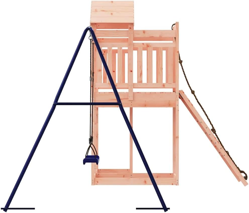 Outdoor Playset Wood Brown Blue Solid Douglas Wood Polypropylene with Climbing Wall Slide Swing Set for Backyard Fun