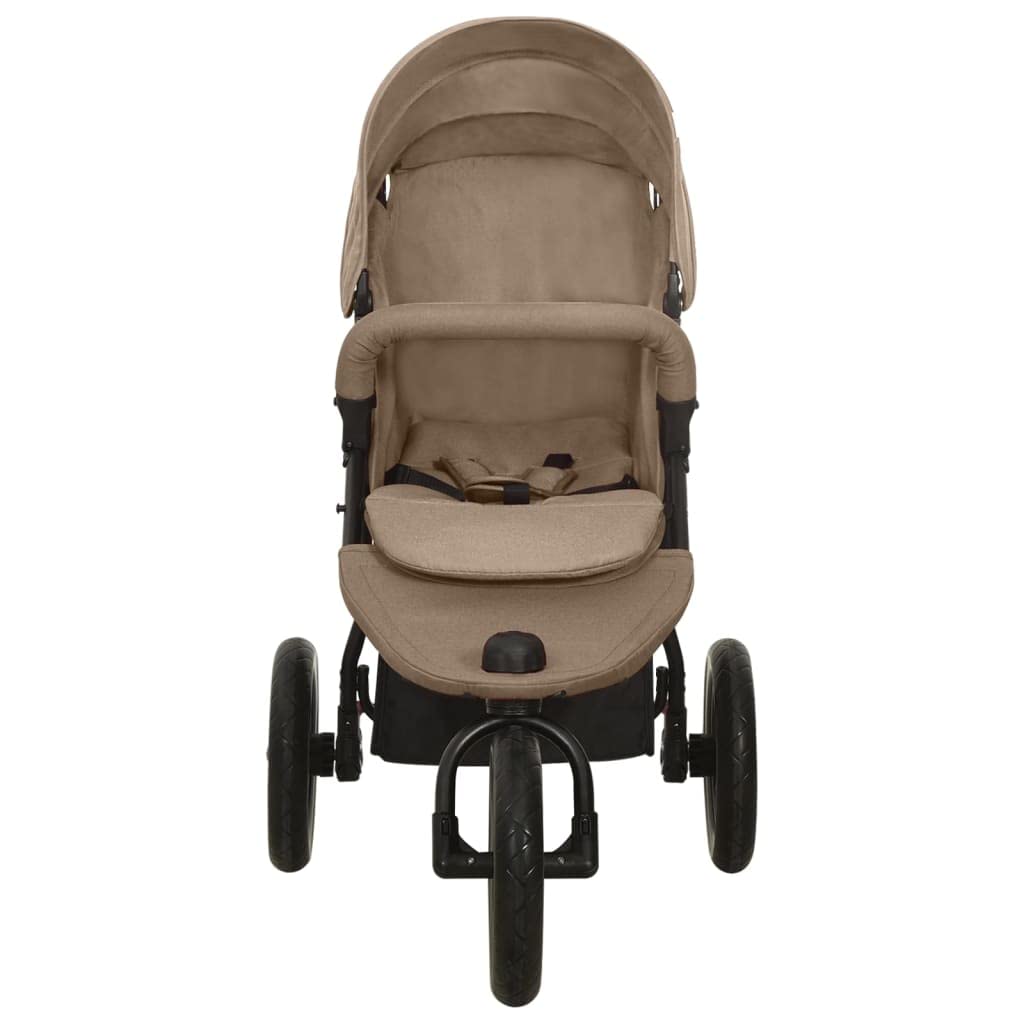 Poussette 3 Roues, Poussette Tout-terrain Campagne de Jogging Pliable pour bébé Taupe Acier