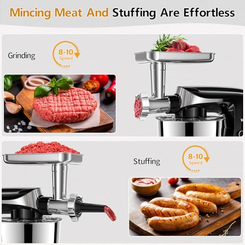 9-in-1 Stand Mixer, 1500W Electric Kitchen Mixer with 5.5L Bowl, Multifunctional Food Mixer for Cake, Bread, and Dough with Meat Grinder, Sausage Maker, Pasta & Cookie Attachments, Black - Image 3