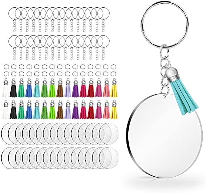 120pcs Acrylic Keychain Blank Band Keyrings: Tassel Keychain Crafts, Bulk Keychain Rings, Acrylic Keychain Blank Rings, Keychain Kit