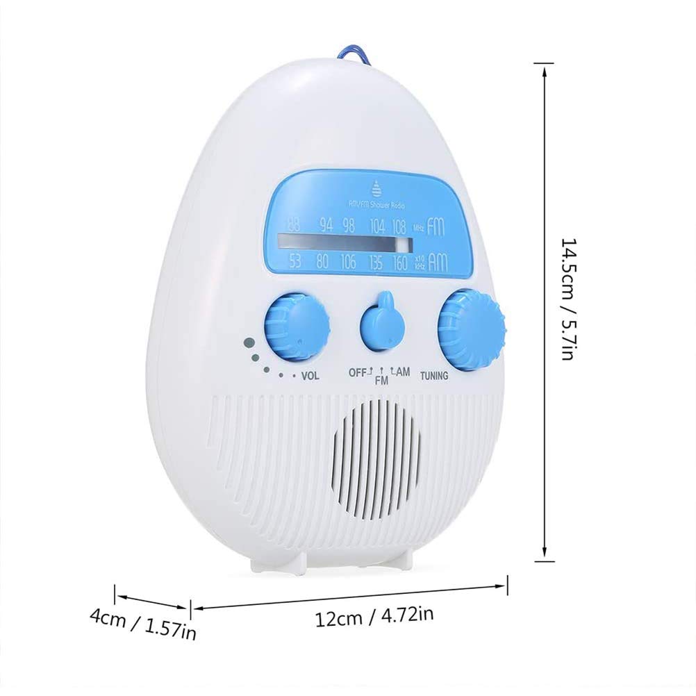 Tragbare Badezimmer Dusche Radio, Wasserdicht, Schwarz, Batteriebetrieben, FM/AM Radio, 87.5-108 MHz, Auxiliary, 2 AA Batterien