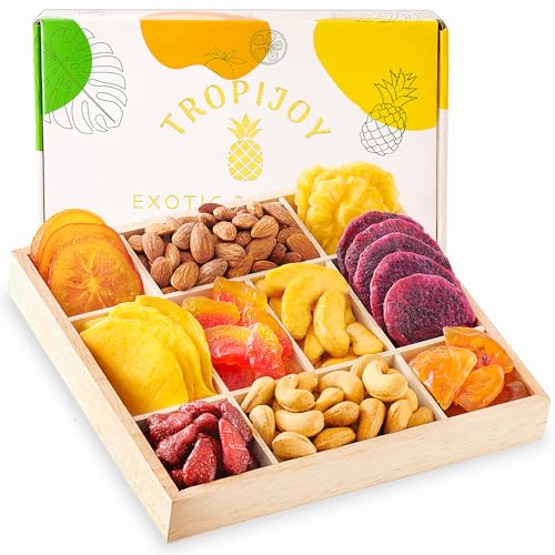 Dried Fruit Gift Basket - 7 Tropical Flavor Dried Fruit Basket Gift |12.5oz Soft Dried Fruit and Nuts Gift Basket - Dry Fruits Gift Box | Healthy Food Gifts for Men Food Gift Baskets for Women Dad Mom