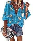  Tomwell Chemisier Femme Manches Courtes T Shirt Rayures Verticales Chemise Femmes Chic Col en V Blouse Tunique X Bleu XXL