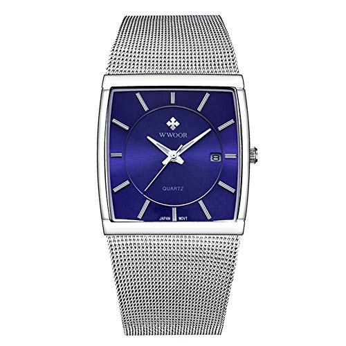 Haodene Herren Fashion Sport Armbanduhr  WWOOR 8831 Quarz Kalender Armbanduhr Business Casual Wasserdicht 24h Edelstahl Mesh Band Armband blau