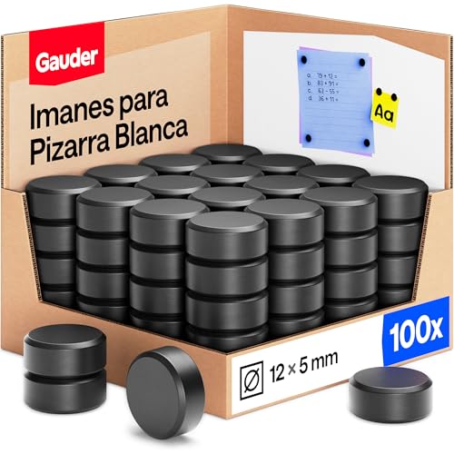 GAUDER Imanes para Pizarra Blanca, Nevera & Oficina - Discos Magnéticos Redondos Fuertes - Imanes Negros para Uso Diario (100 piezas - 12 x 5 mm)