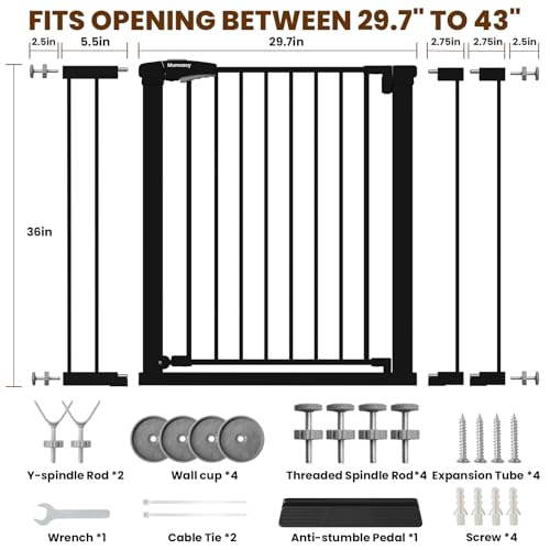 Image of Mumeasy 36 inch Extra Tall Baby Gate for Stairs, 29.7-43 inch Auto Close Dog Gate