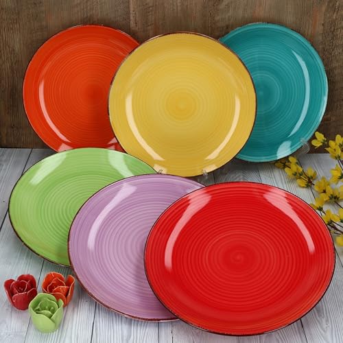 MamboCat 6X Speiseteller Uni bunt I Steingut-Geschirr 6 Personen - farbenfrohes Design I 6er Teller-Set modern I Essteller I Menüteller I Servierplatte I Tafelzubehör I Flache Teller 6 Stück