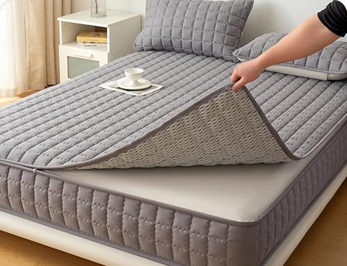 Protector de Colchón Acolchado - Cremallera Perimetral 360° | Cobertura Total 6 Caras | Suave, Transpirable y Antideslizante | Funda Lavable Cómoda (Fibra Poliéster)(Gray,180 x 220 x 25cm)