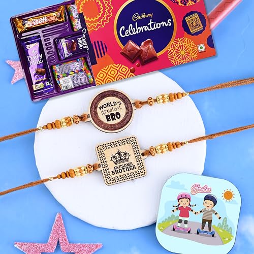 Image of CraftVatika Chocolates With Rakhi Gift Combo For Brother Boy Kids Rakhi Set of 2 For Kids Boys Rakhi Chocolates Gift, Aweasome Brother Rakhi Rakhi With Gift Hamper (Type-1),120 G
