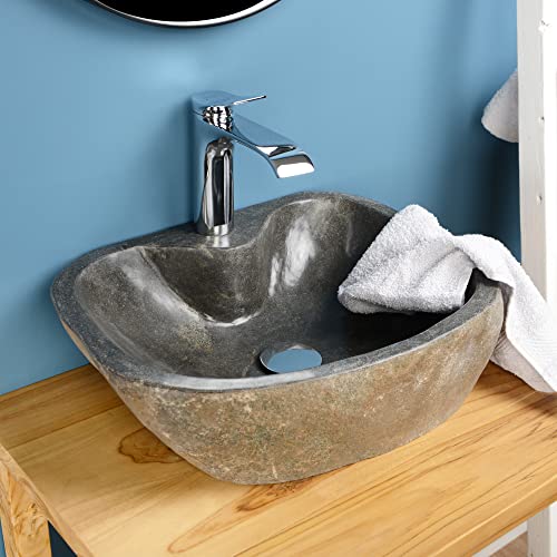 Lavabo en pierre de 40 cm avec trou pour robinet, en pierre de rivière naturelle, lavabo en granit pour salle de bain, invités, WC Wohnfreuden