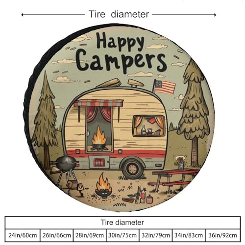 Image of Spare Tire Cover Happy Campers Wheel Protectors Weatherproof Camper Trailer Campfire Tire Cover Universal Fit for Trailer SUV Truck Camper Travel Trailer 12 Inch