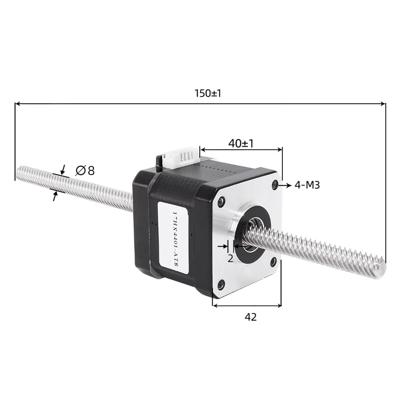 NEMA17 42 Durchgangsschrittmotor 1,7 A 40 N.cm 400 mm 4-Leiter 40 mm 42HA40-T8 * 8-Motor for Schneckenrad-Kantenmaschine(Lead Range 4mm)