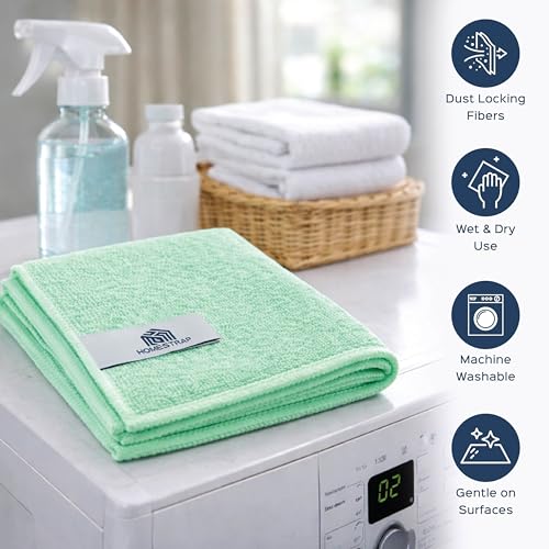 Image of HomeStrap Proclean Microfiber Cloth Set of 4 (30 * 40 Cms) | Multipurpose Cleaning Cloths for Kitchen, Glass, Furniture & Spills | Lint-Free, Highly Absorbent, Reusable Cleaning Towels