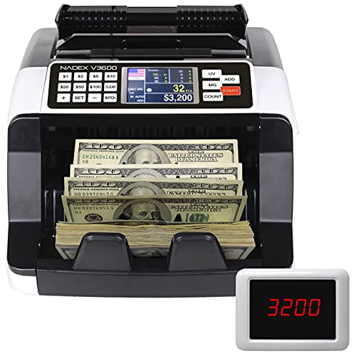 Nadex V3600 Single Denomination Money Counter - Banking and Retail Grade Fast Accurate Bill Counting with UV/MG/IR Counterfeit Detection - Color Coded Dual TFT Display - Counts 1000 Notes/Min - Thumbnail 3