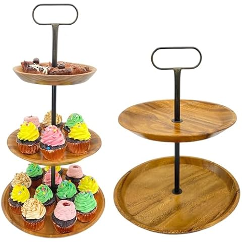 Wrightmart 2 or 3 Tier Round Wood Stand – Adjustable Charcuterie, Cupcake, and Dessert Tray, Rustic Appetizer Platter and Spice Storage, Double or Triple Tier Server for Home Décor Cover