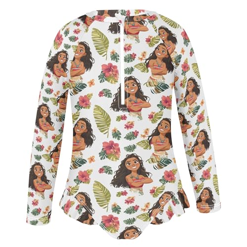 African American Women Leaves Girls Long Sleeve Rashguard Swimsuit One-Piece Swimwear Bathing Suit B04038822