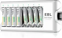MPOWER - Carregador de Pilhas 8 Slots AA AAA Recarregáveis NiMH NiCD Carga Rápida Inteligente Bivolt com Proteção Avançada para Eletrônicos