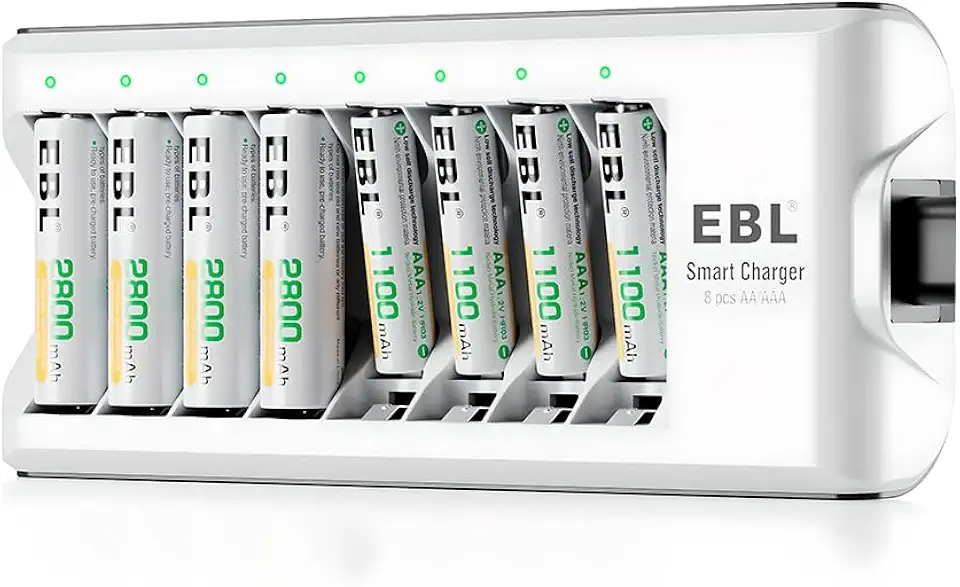 MPOWER - Carregador de Pilhas 8 Slots AA AAA Recarregáveis NiMH NiCD Carga Rápida Inteligente Bivolt com Proteção Avançada para Eletrônicos