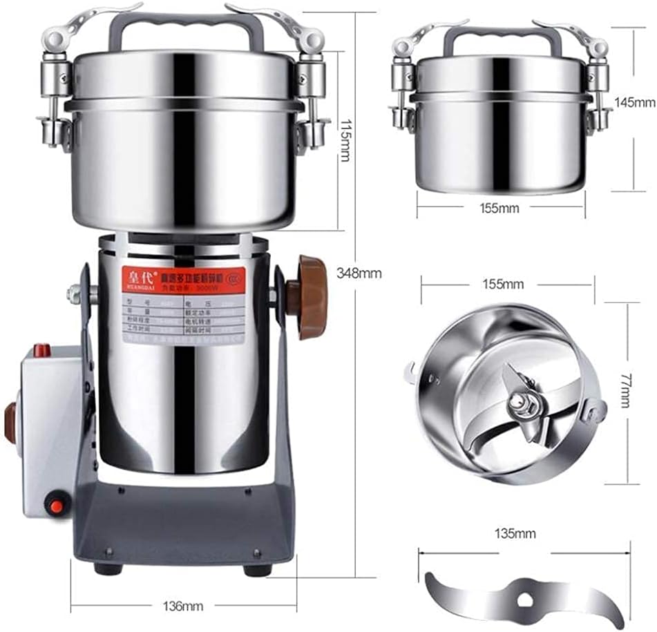 Grain Crusher 800g Electric Grain Grinder Stainless Steel Pulverizer Grinding Machine Commercial Cereals Grain Mill for Kitchen Herb Spice Pepper Coffee