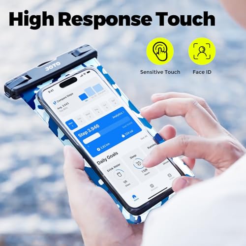 Image of JOTO Up to 7 inch Universal Waterproof Phone Case for iPhone 17 Air 16 15 14 13 12 11 Plus Pro Max, IPX8 Cellphone Dry Bag XR X SE, Galaxy S23 S22 S21 S20+ S20 S10 Plus Note, Pixel -CamoBlue