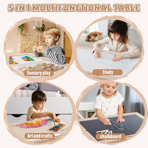 Image of Sensory Tables for Toddlers,Kids Table with 3 Storage Bins, Activity Table with 7 Sand Toys, Indoor /Outdoor Play Sand Table, Gifts for Boys and Girls