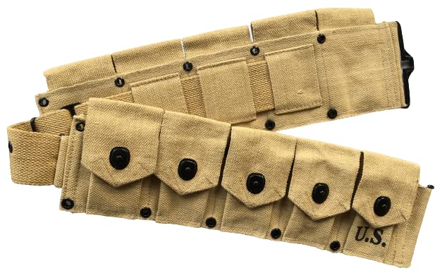 Military Canvas Ammunition Belt, M1923 Rifle Cartridge, WWII Springfield M1 Garand, 10 Pocket Bandolier