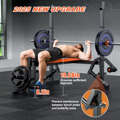 Image of Fostoy 9-in-1 Adjustable Olympic Weight Bench with Lat Pulldown, Row, Squat Rack & Leg Curl - Multi-Function Strength Training Bench Press for Home Gym Full Body Workout