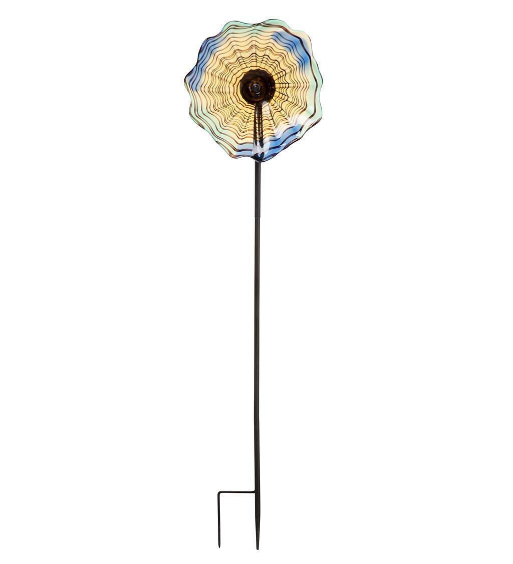 Wind & Weather 10-Inch Diameter by 37-Inch High Handcrafted Blown Glass Flower Formed Using Traditional Glass Blowing Techniques with Unique Shape and Color and Sturdy Metal Garden Stake (Brown)
