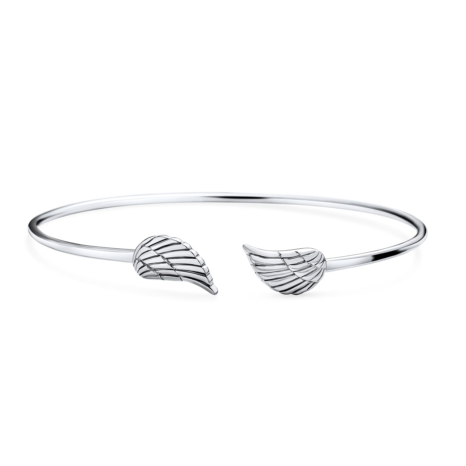 Guardian Angel Wing Bangle Bracelet - Rhodium Plated.925 Sterling Silver Dainty Religious Minimalist Cuff