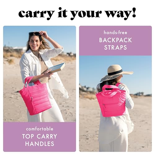 Image of Fit & Fresh Mari Cooler Backpack for Women, Insulated Leakproof Soft Cooler Bag (12 Can), Lunch Tote, Beach Cooler, Lightweight Travel Picnic Tote, Hot Pink