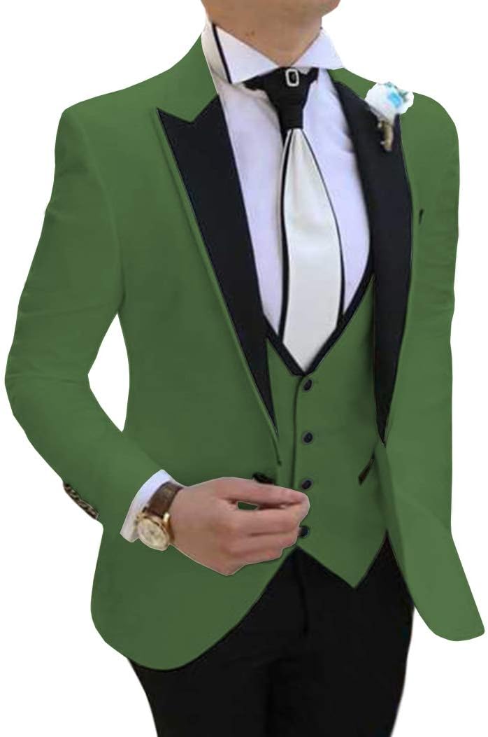 Men's 3 Pieces Formal Solid Mens Suit Slim Fit Notch Lapel Tuxedos for Wedding Groomsmen(Blazer+Vest+Pant)
