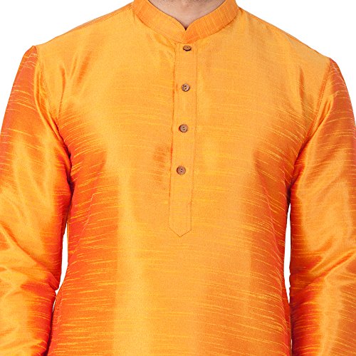 Image of VM Men's Orange Silk Blend Kurta Pyjama Set VMMKOR001nPOR 40