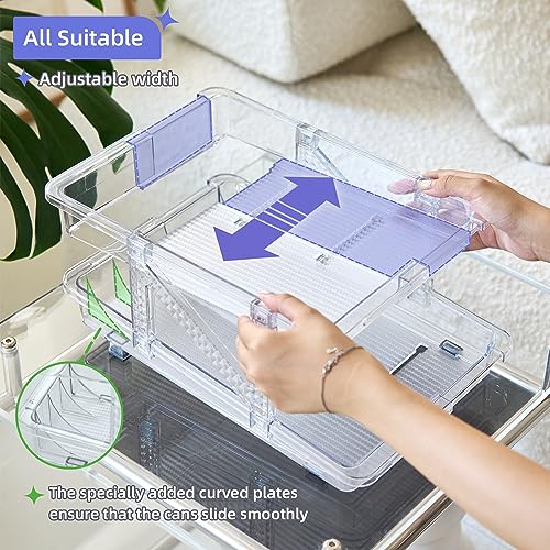 Soda Can Dispenser Organizer for Refrigerator and Pop Can Holders Drink Storage Wide Adjustable (2-Pack Clear)