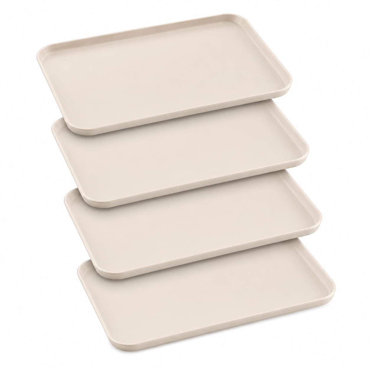 4 Pcs Beige Serving Platter Set, 30.5 x 22 x 1.7 cm Large Plastic Trays