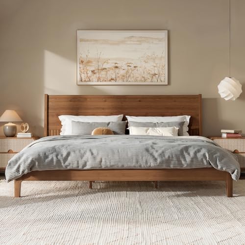 Image of Bellemave King Size Bamboo Bed Frame with Headboard,Bamboo Platform Bed Frame King Size with Tall Headboard and Wood Slats,Easy Assembly,Warm Brown