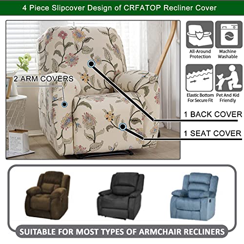 Crfatop Recliner Chair Covers With Pockets Single Recliner Cover 4-Pieces Lazy Boy Chair Cover Fallon Collection Slipcover For Recliner With Elastic Bottom,37 #TOP3