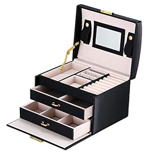 DCCN, sieradendoos, elegant PU-leer, sieradenkoffer, sieradendoos, cosmeticakoffer met 2 schuifladen, spiegel