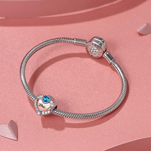 Image of FOREVER QUEEN Birthstone Charm for Bracelet 925 Sterling Silver Rose Gold Love Heart Mom Charms Bead for Bracelet, Best Birthday Valentine's Mother's Day Gift for Mom With Jewelry Box