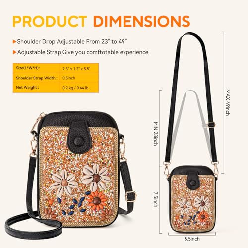 Image of Women's Small Crossbody Cell Phone Bag, Boho Colorful Beaded Purse Wallet with Handmade Cute Patterns