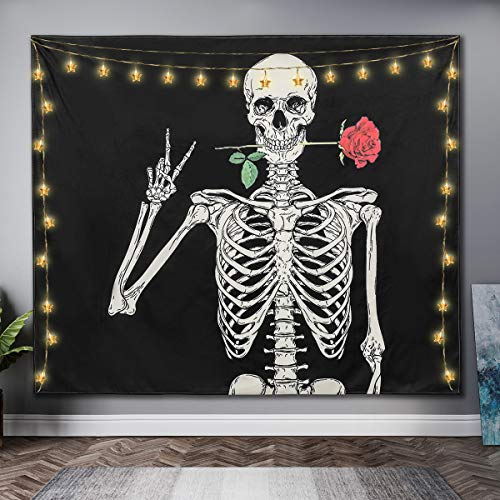 Simplife Skeleton Tapestry Skull Tapestry for Wall Sugar Black Skull Tapestry Wall Hanging