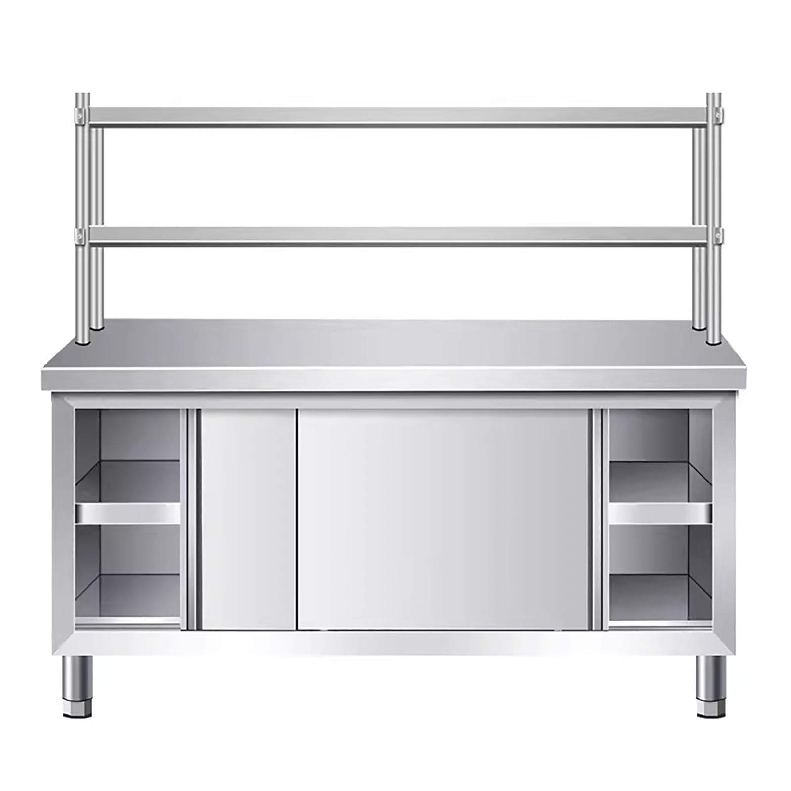 Banco da lavoro in acciaio inox con ante scorrevoli, vano portaoggetti, gambe regolabili, angoli arrotondati, 80 x 50 x 80 cm, per uso domestico o in officina