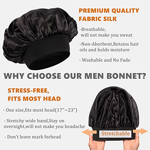 Himoswis Bonnet for Men,Hair Bonnet for Sleeping,Double Layer Satin Bonnets for Black Women Curly Hair Braids,Reversible Sleep Cap (Large,Black/Black)
