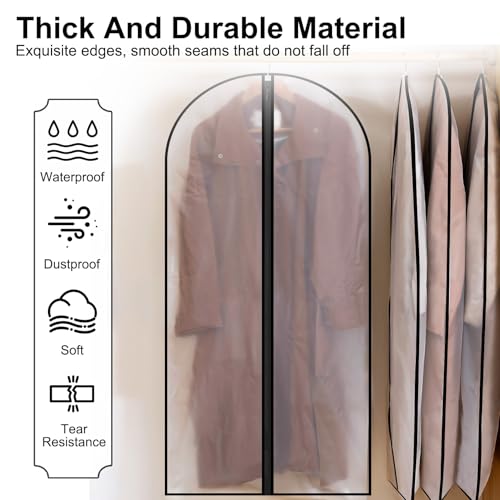 3 Pcs Dress Bags Coverss, 60 x 140cm Long Dress Covers Garment Bags for Hanging Clothes Protector Bag, Waterproof Dustproof Clothes Covers with Zip, for Wedding Dresses Suits Coats Jackets Garments - Image 4