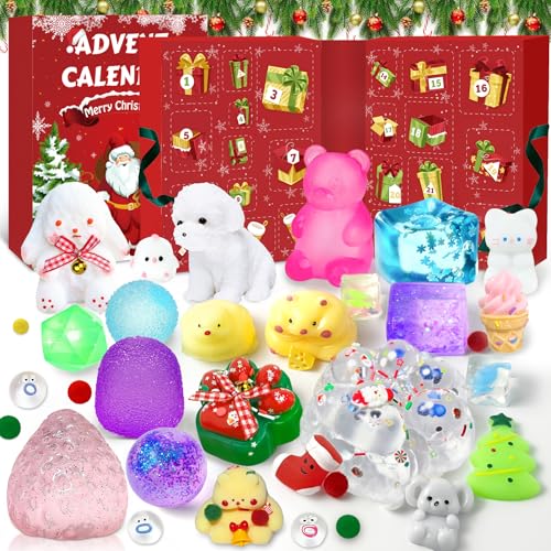 Advent Calendar 2025 24 Days of Christmas Countdown Calendar for 24 Kawaii Squishies Toys Surprises Sensory Fidget Toys for Kids & Adult Christmas Party Favors Gift