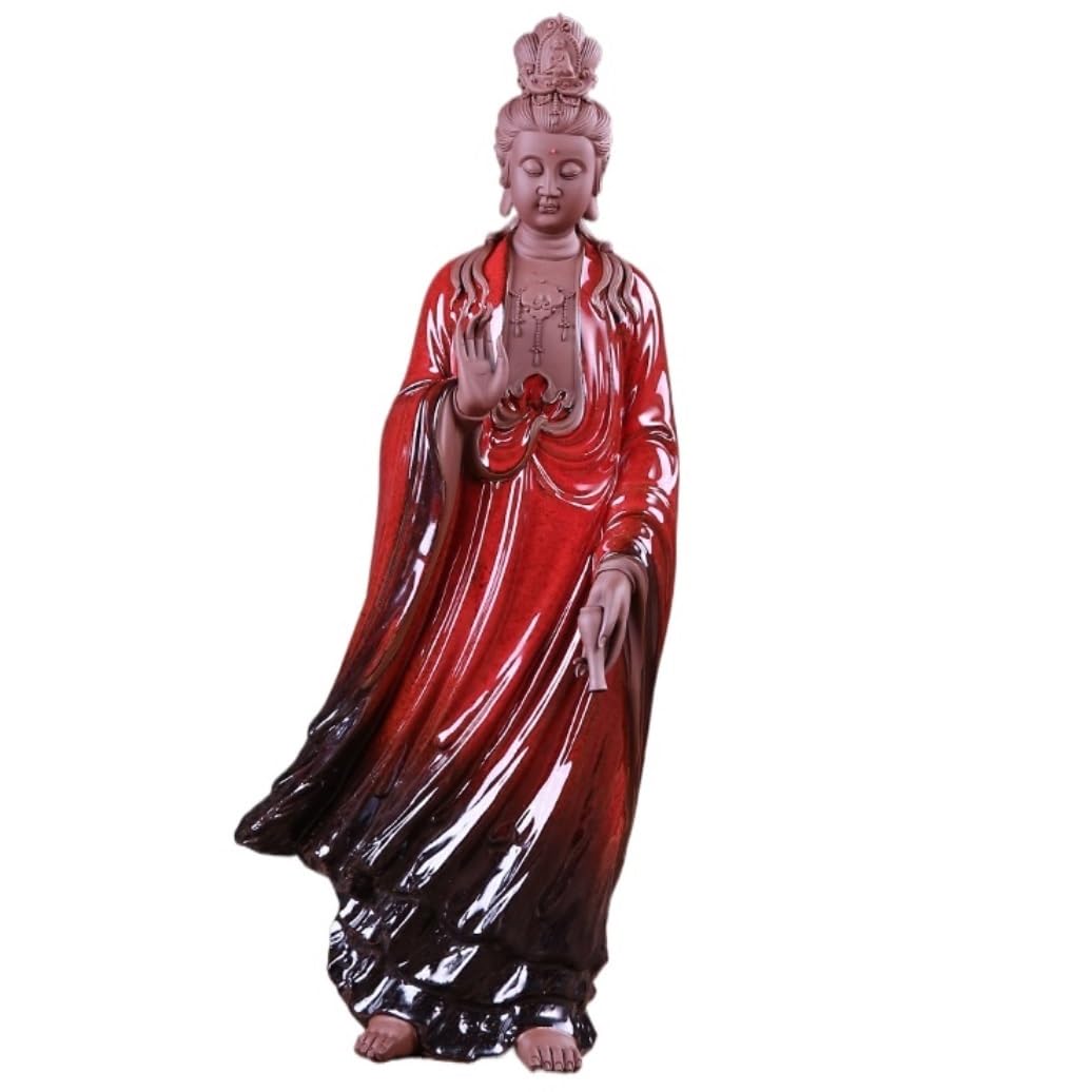 GAOJUNAN Buddha Statue,Zen Altars, 16.5 Inch Decoration Sculpture Bodhisattva Buddha Meditating Peace Harmony Statue Home Outdoor Decor Desk Shelf Decoration(Rosso)